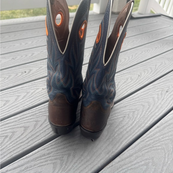 Ariat Men’s Western Boots 10D Brown Blue Square Toe Leather Cowboy Boots - Picture 3 of 6